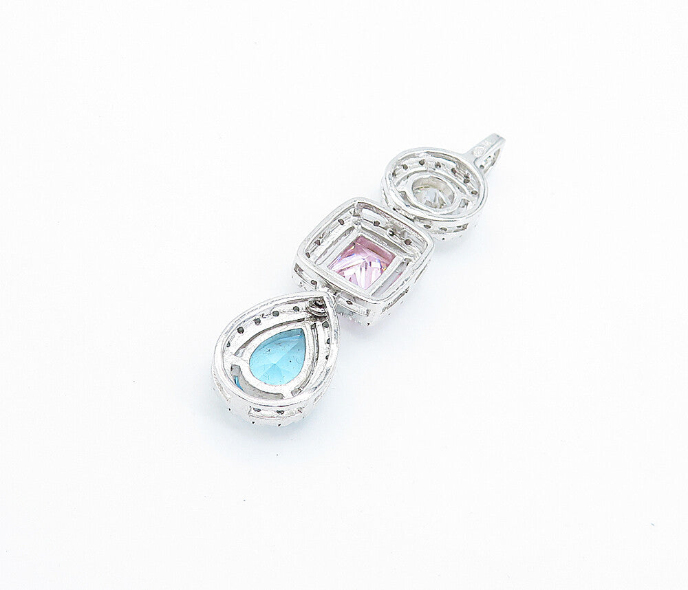 925 Sterling Silver  Sparkling Cubic Zirconia & Topaz Linked Pendant  PT4322