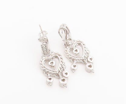 925 Sterling Silver Vintage Earrings JUDITH RIPKA CZ Love Heart Drop  EG14495