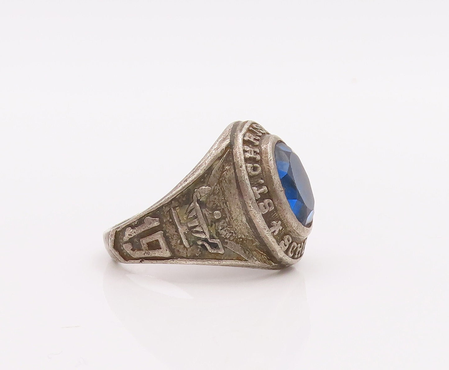 925 Sterling Silver Vintage Ring Oval Sapphire Christopher School  Sz 7  RG28915