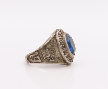 925 Sterling Silver Vintage Ring Oval Sapphire Christopher School  Sz 7  RG28915