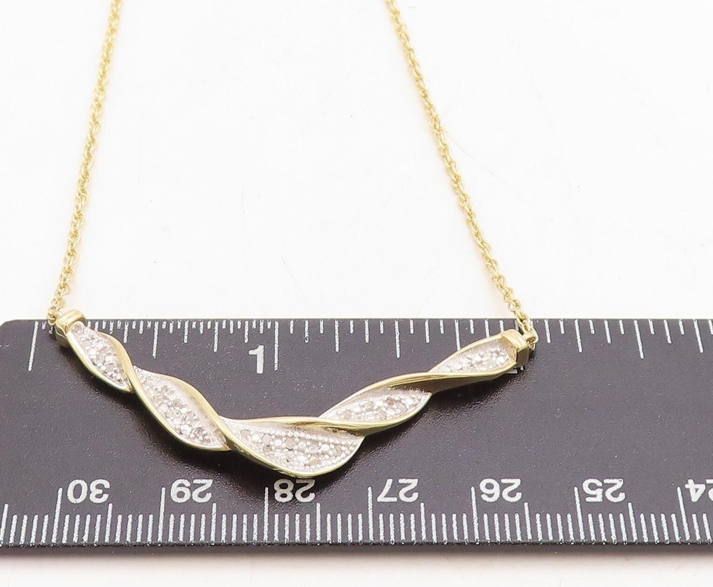 925 Sterling Silver  Genuine Diamonds Gold Plated Twist Chain Necklace  NE1942