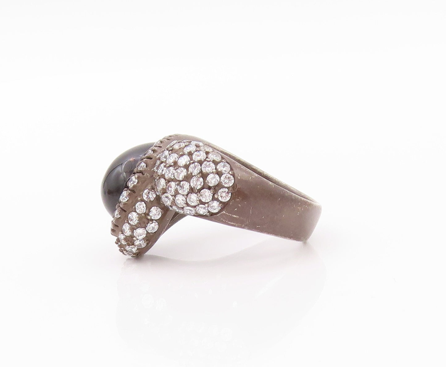 925 Sterling Silver Vintage Ring Dark Tone Onyx Halo CZ Inlay Sz 7  RG32372