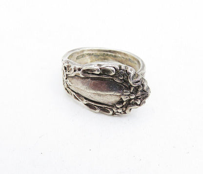 925 Sterling Silver  Vintage Petite Floral Spoon Wrap Band Ring Sz 4  RG5747