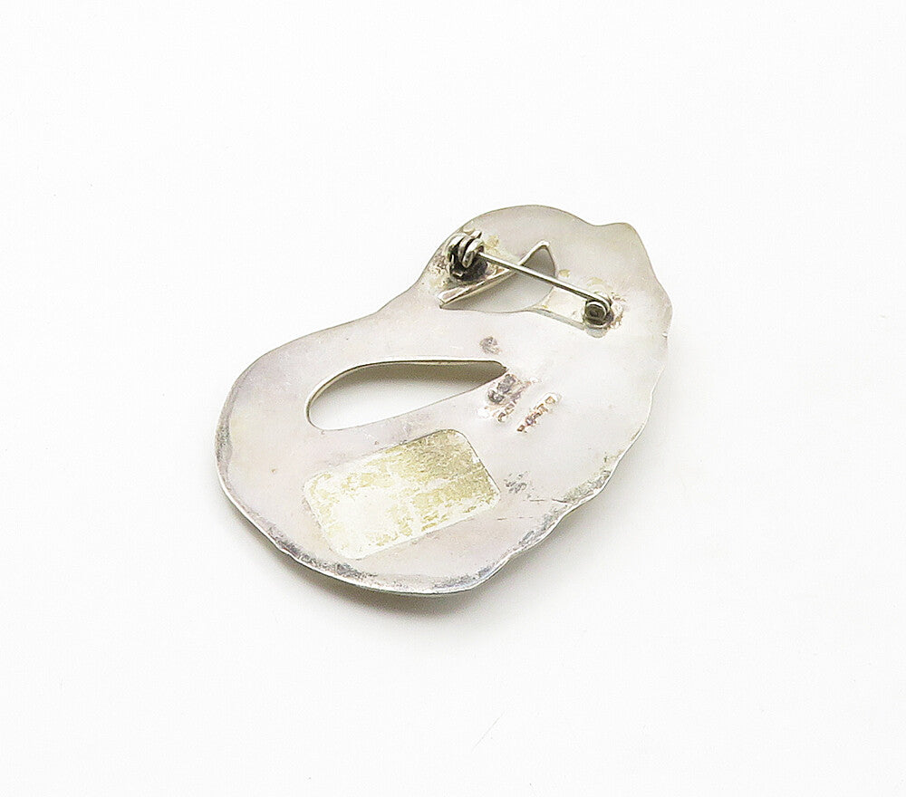 MEXICO 925 Sterling Silver  Vintage Shiny Hollow Swan Motif Brooch Pin  BP6597