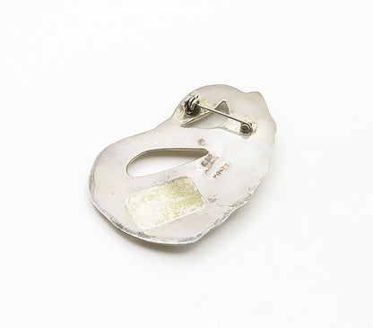 MEXICO 925 Sterling Silver  Vintage Shiny Hollow Swan Motif Brooch Pin  BP6597