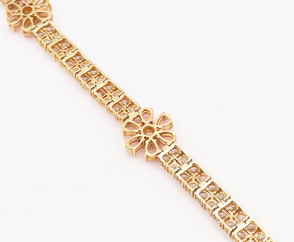 925 Sterling Silver Vintage Bracelet Fire Opal Flower CZ Band  BT10534
