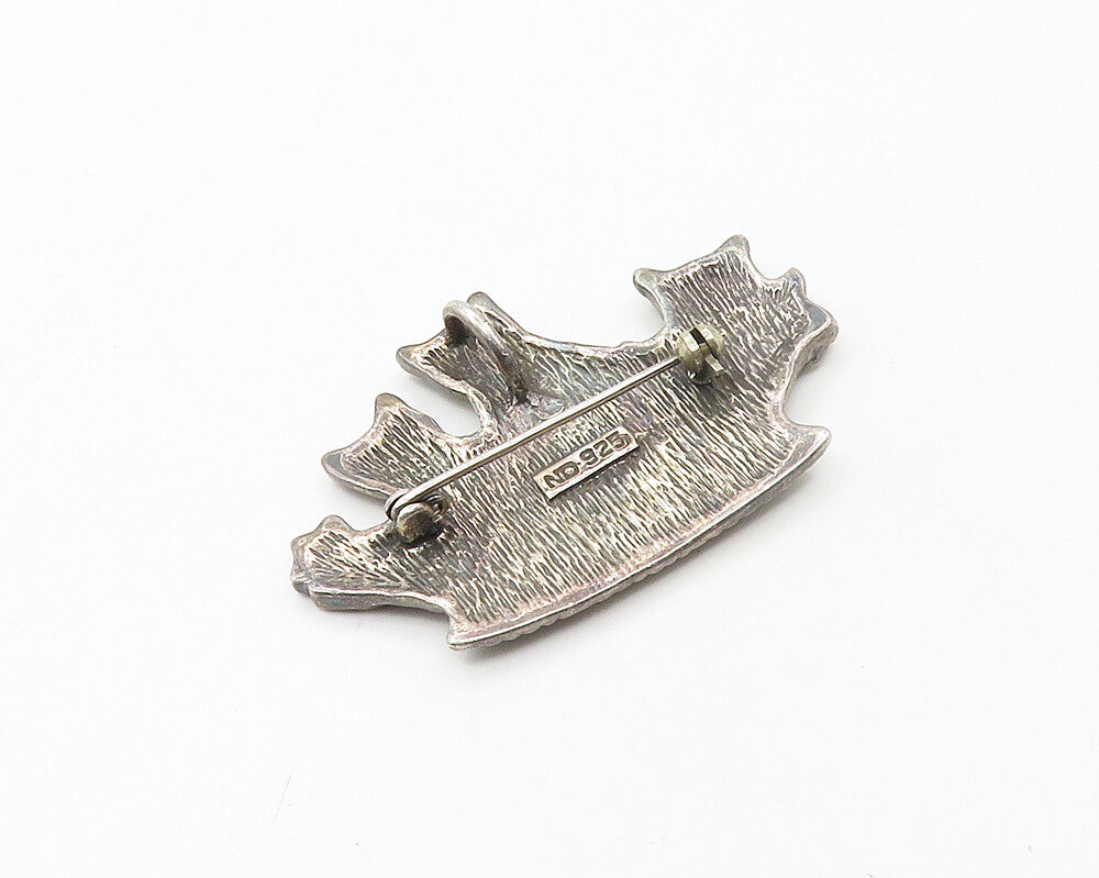 925 Sterling Silver  Vintage Dark Tone Cats In A Basket Brooch Pin  BP6791