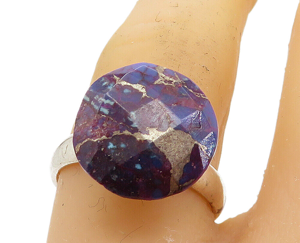 925 Sterling Silver  Faceted Purple Jasper Shiny Cocktail Ring Sz 7  RG8048
