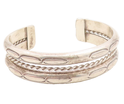 925 Sterling Silver Vintage Bracelet NAVAJO Twisted Wire & Stamped Cuff  BT11900