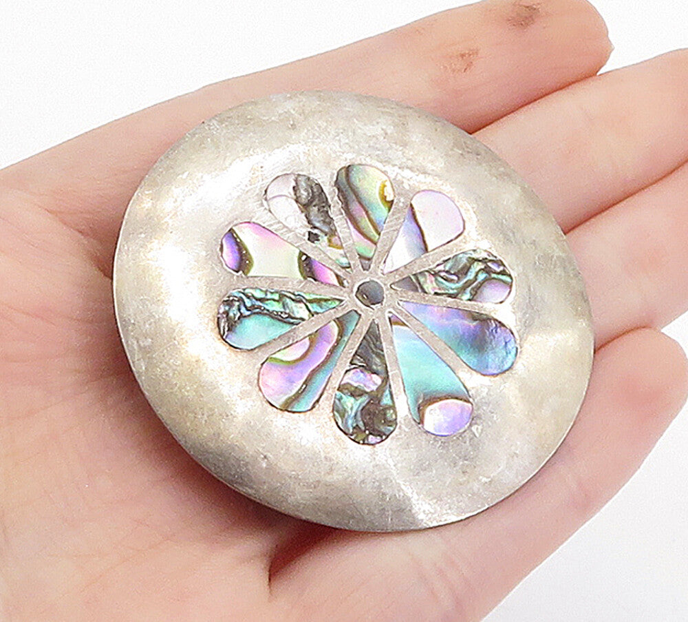 MEXICO 925 Sterling Silver  Vintage Abalone Shell Floral Brooch Pin  BP1348