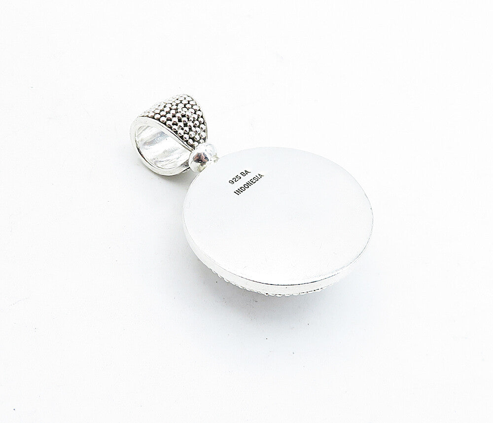 BALI 925 Sterling Silver  Vintage Mother Of Pearl Round Dome Pendant  PT3389