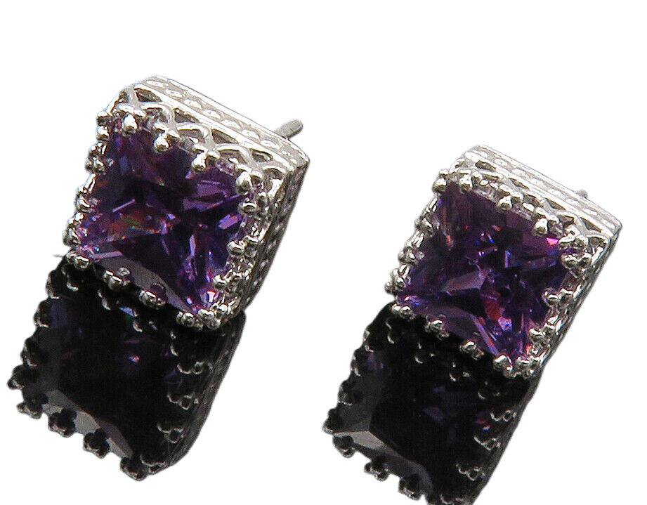 925 Sterling Silver  Sparkling Purple Cubic Zirconia Stud Earrings  EG6508