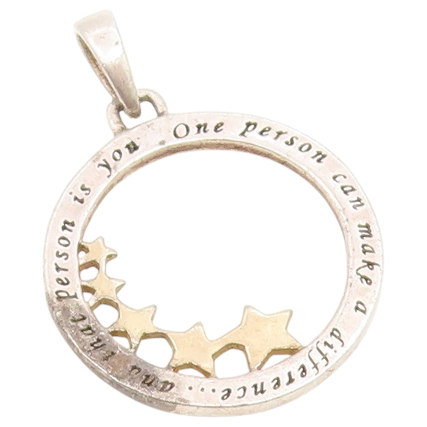 925 Sterling Silver Vintage Pendant Two Tone Engraved Quote Star Circle  PT26578
