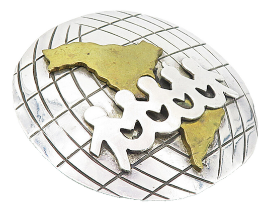 MEXICO 925 Sterling Silver  Vintage Two Tone World Unity Brooch Pin  BP3148