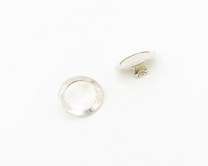 925 Sterling Silver  Vintage Shiny Textured Round Button Drop Earrings  EG9378