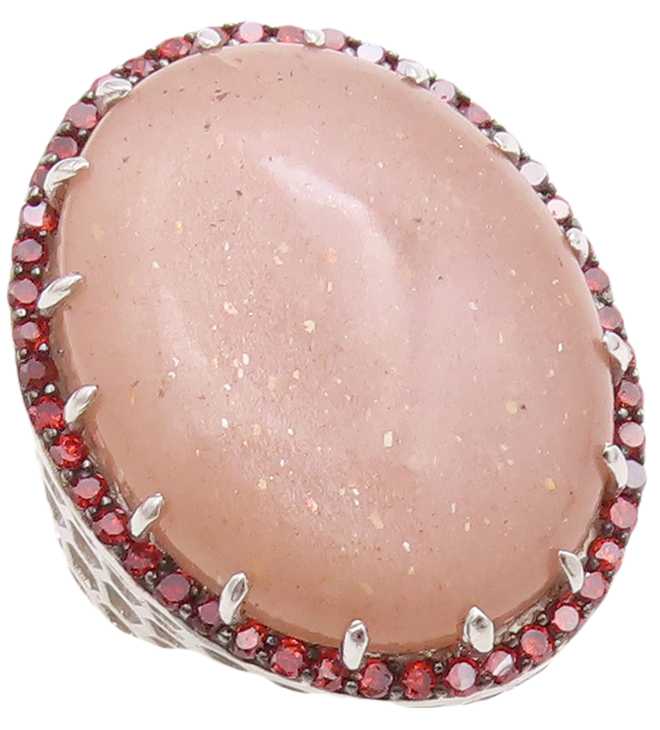 925 Sterling Silver Vintage Ring Large Oval Gemstone Halo Pink CZ  Sz 7 RG30648