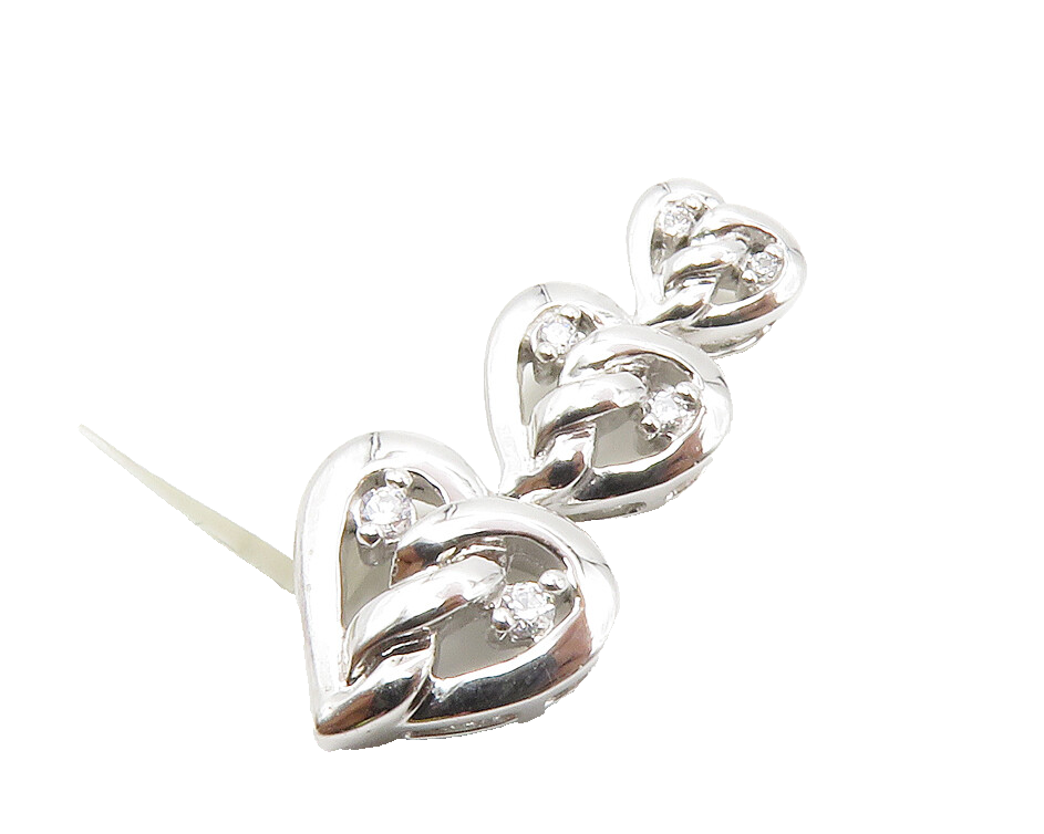 925 Sterling Silver  Genuine Diamonds Graduated Love Hearts Pendant  PT11063