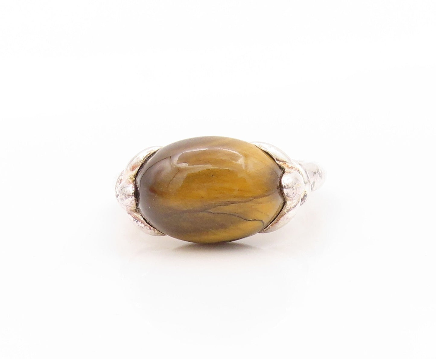 925 Sterling Silver Vintage Ring Designer Cabochon Tiger's Eye  SZ 8  RG31984