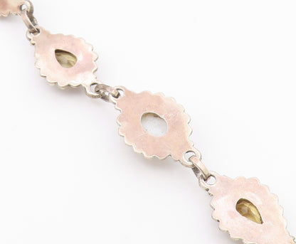 925 Sterling Silver  Vintage Citrine & White Agate Chain Bracelet  BT3606
