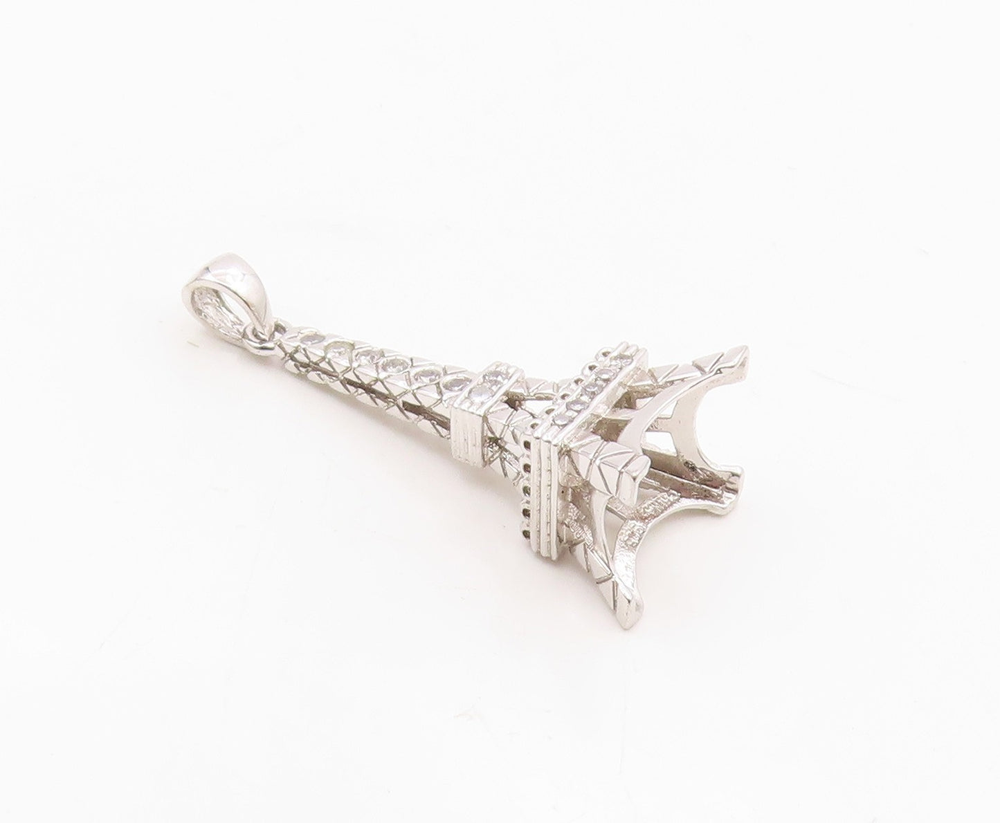 925 Sterling Silver  Vintage Cubic Zirconia Paris Eiffel Tower Pendant PT20773