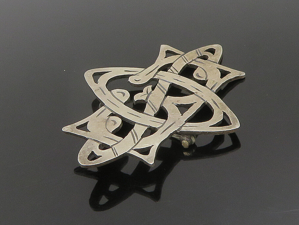 HYO 925 Sterling Silver Vintage Etched Interlocking Cutout Brooch Pin BP9504