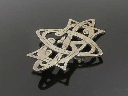 HYO 925 Sterling Silver Vintage Etched Interlocking Cutout Brooch Pin BP9504