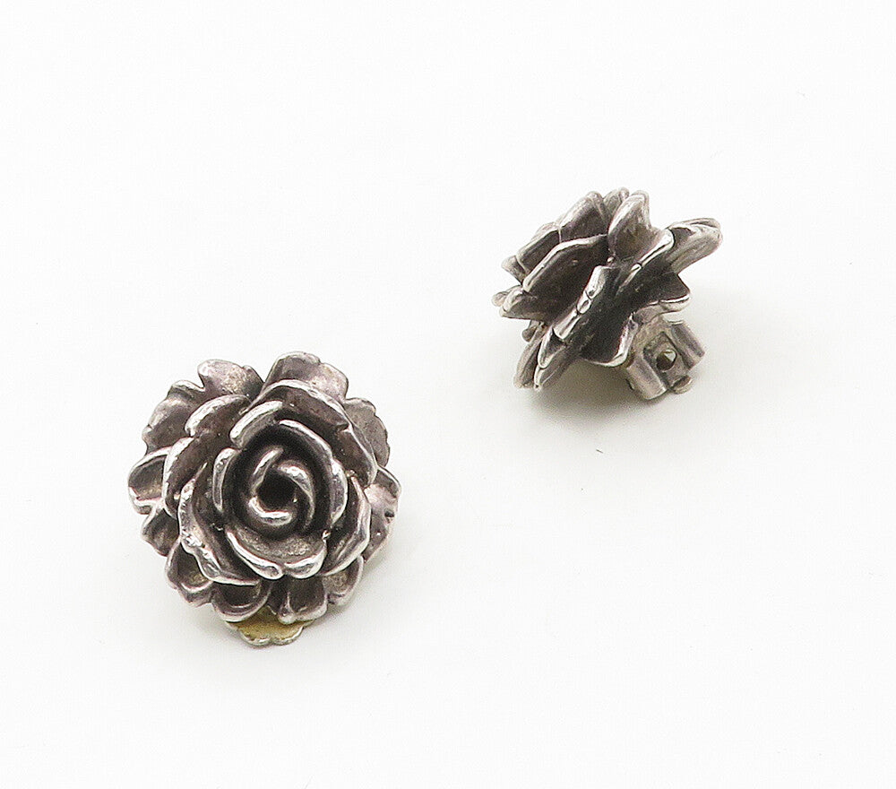 925 Sterling Silver  Vintage Rose Flower Non Pierce Drop Earrings  EG7933