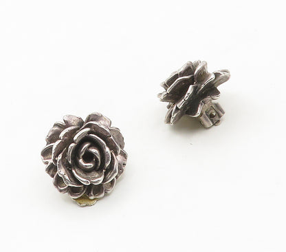 925 Sterling Silver  Vintage Rose Flower Non Pierce Drop Earrings  EG7933