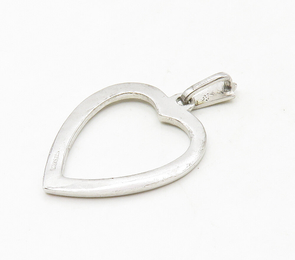 925 Sterling Silver  Vintage Sparkling Open Love Heart Drop Pendant  PT12854