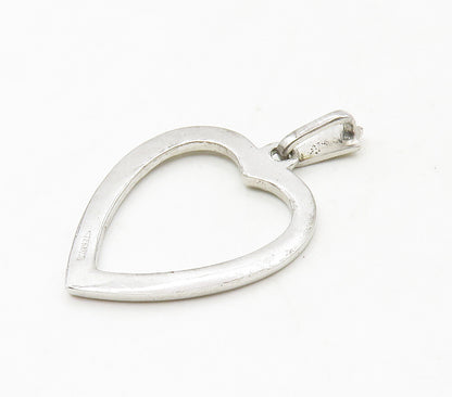 925 Sterling Silver  Vintage Sparkling Open Love Heart Drop Pendant  PT12854
