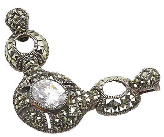 JUDITH JACK 925 Silver  Vintage Cubic Zirconia & Marcasite Pendant  PT13440