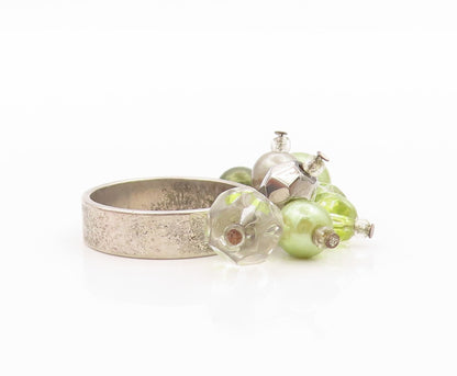 925 Sterling Silver Vintage Ring Pearls Peridot Topaz Cluster  Sz 7  RG31831