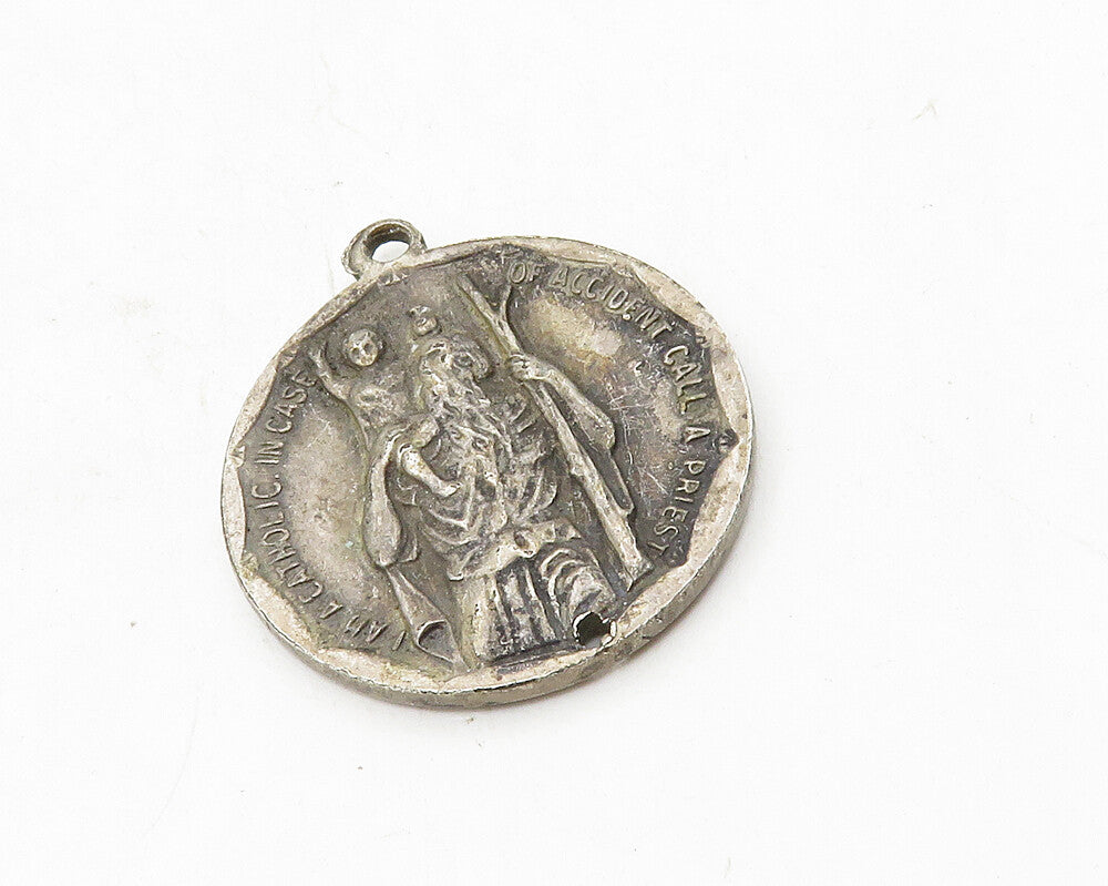 925 Sterling Silver  Vintage Antique Saint Christopher Prayer Pendant  PT7393