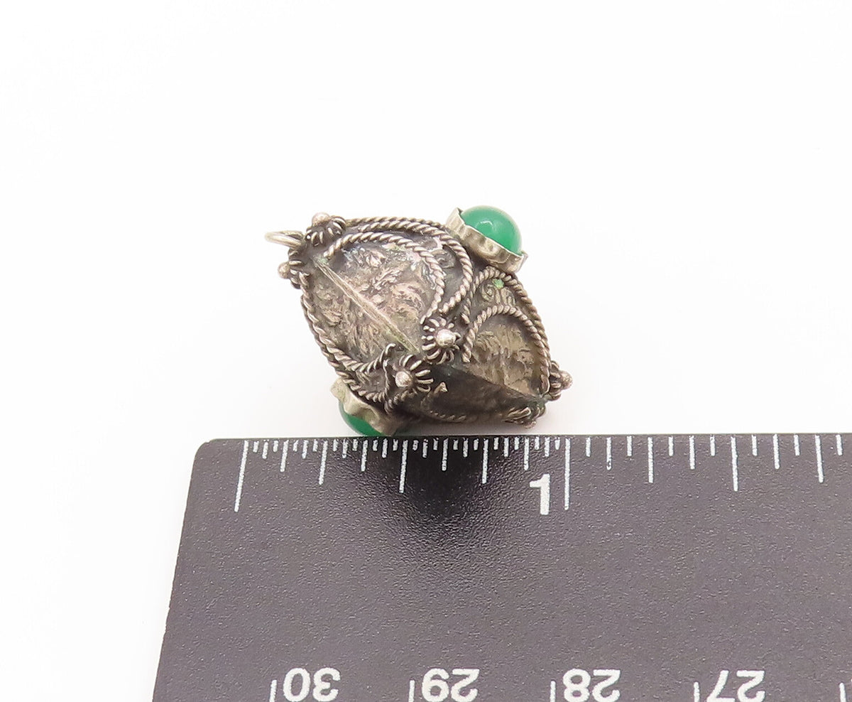 925 Sterling Silver Vintage Pendant Agate Twisted Rope Carved Square  PT22732