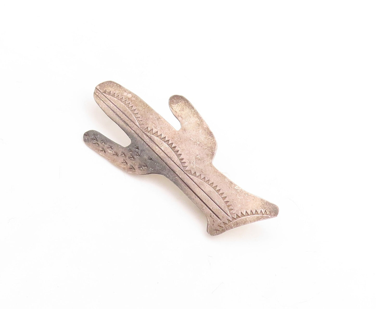 925 Sterling Silver Vintage Brooch Pin NAVAJO Dark Tone Cutout Cactus  BP11409