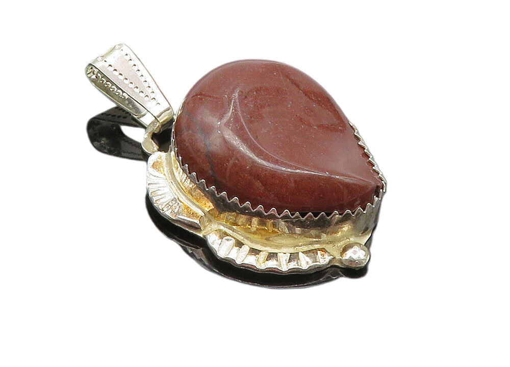 925 Sterling Silver  Vintage Jasper Shiny Etched Detail Drop Pendant  PT7425