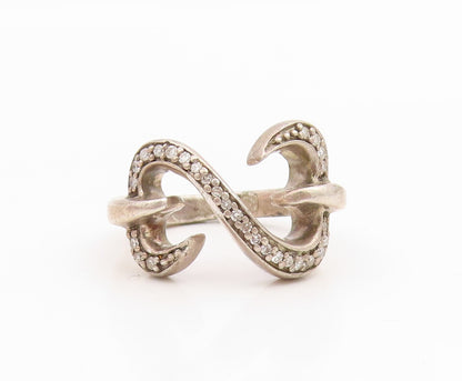 925 Sterling Silver Vintage Ring Genuine Diamonds Infinity Band  Sz 4.5  RG34909