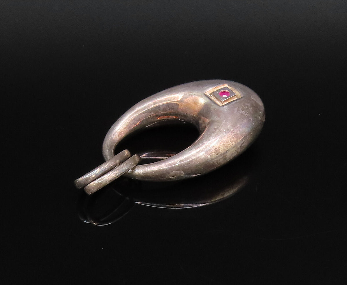 ELLE 925 Silver  Vintage Single Ruby Accent Tote Purse Motif Pendant  PT21824