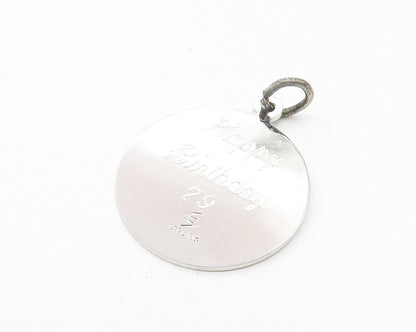 925 Sterling Silver  Vintage Shiny Happy Birthday Mother Etched Pendant PT8592