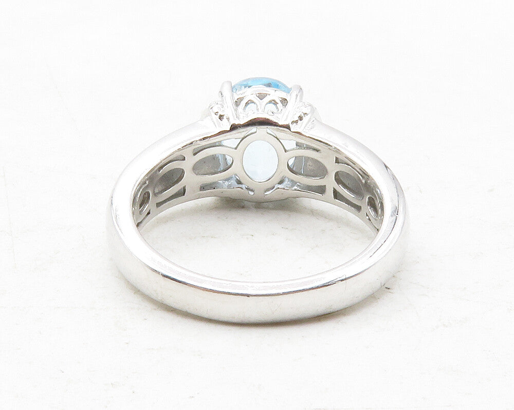 925 Sterling Silver  Prong Set Blue Topaz Shiny Smooth Band Ring Sz 7  RG12458