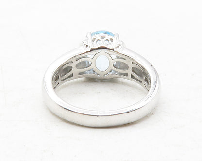 925 Sterling Silver  Prong Set Blue Topaz Shiny Smooth Band Ring Sz 7  RG12458