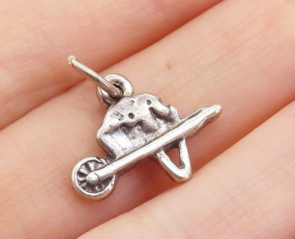 925 Sterling Silver  Vintage Petite Dark Tone Wheel Barrow Pendant  PT5261