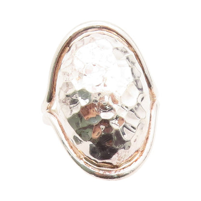 925 Sterling Silver Vintage Ring MEXICO Brutalist Carved Oval Dome SZ 8  RG32110