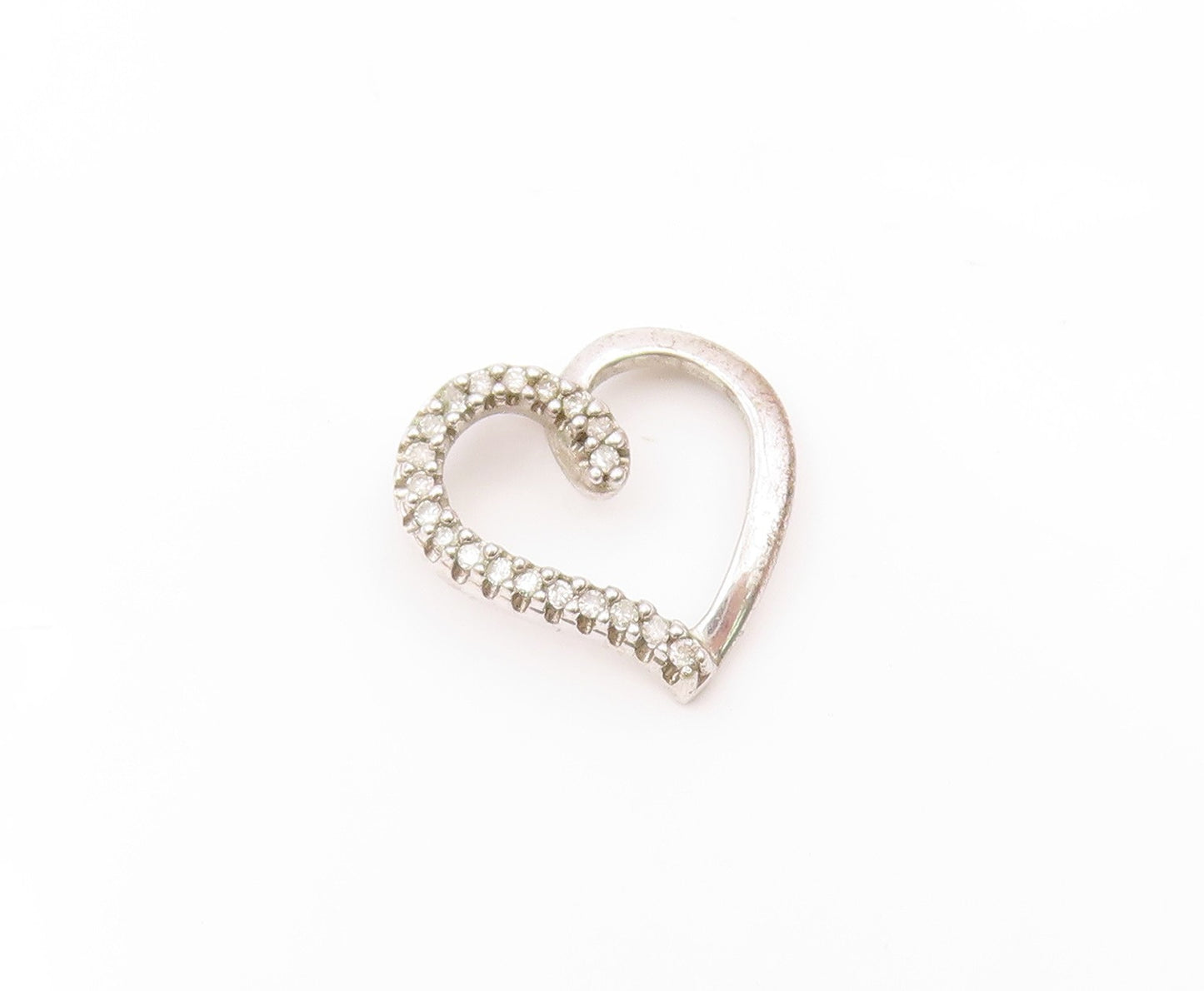 925 Sterling Silver  Vintage Genuine Diamonds Open Love Heart Pendant  PT16210