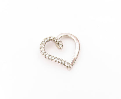 925 Sterling Silver  Vintage Genuine Diamonds Open Love Heart Pendant  PT16210
