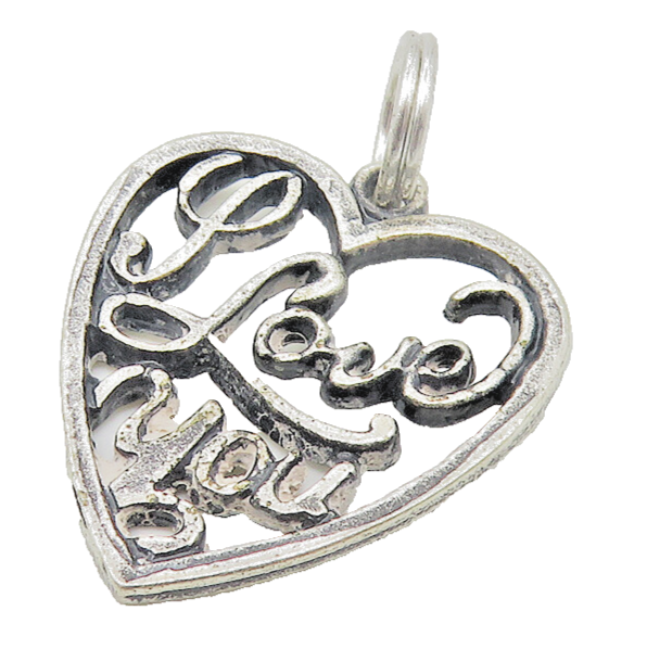 925 Sterling Silver  Vintage Dark Tone I Love You Heart Drop Pendant  PT8614