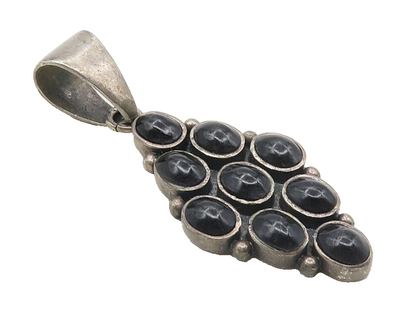 NAVAJO 925 Sterling Silver  Vintage Black Onyx Cluster Drop Pendant  PT7744