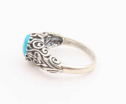 925 Sterling Silver Vintage Ring Cabochon Turquoise Openwork Band  Sz 7  RG36675