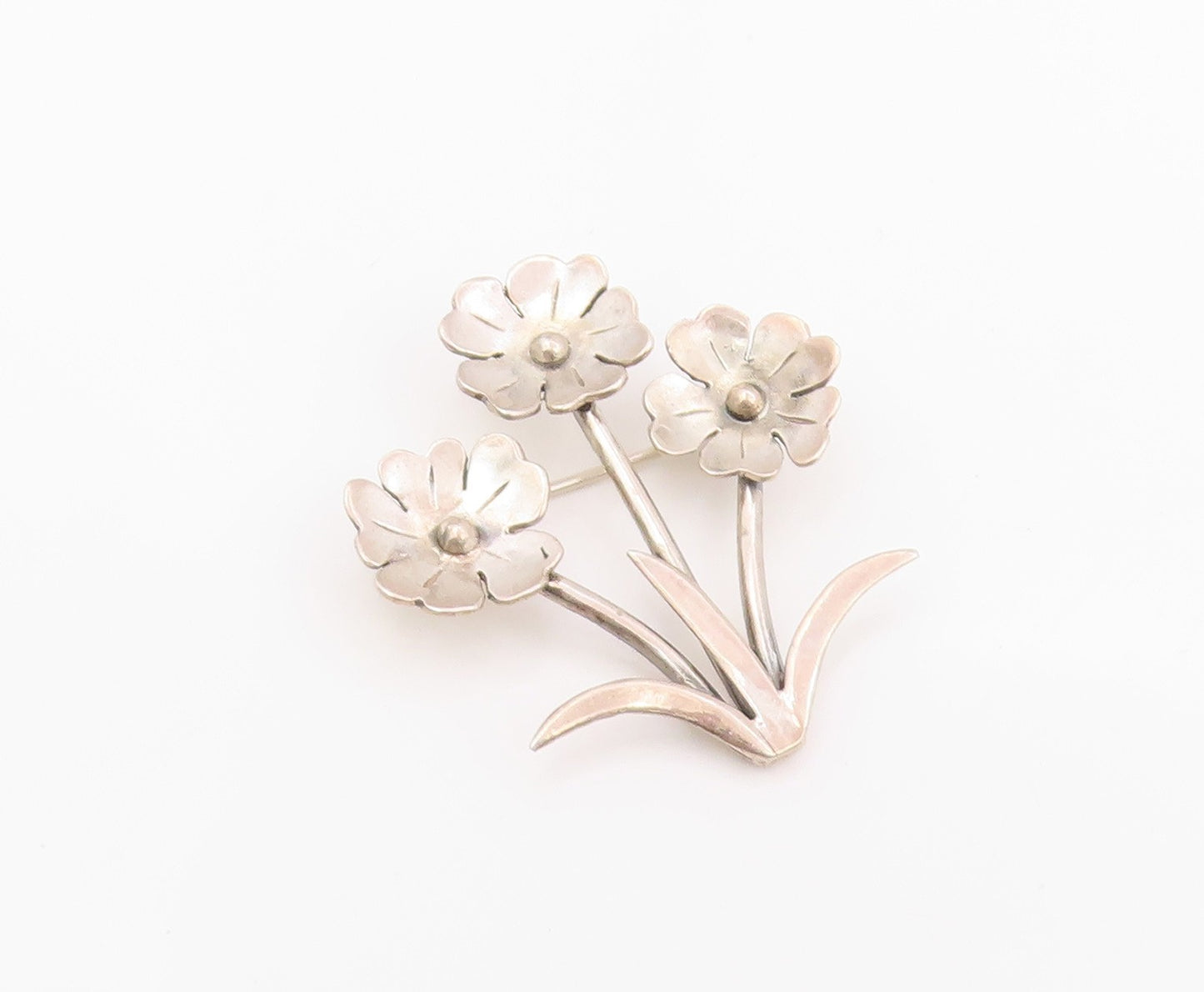 925 Sterling Silver Vintage Brooch Pin Modernist Triple Floral Bunch  BP12500