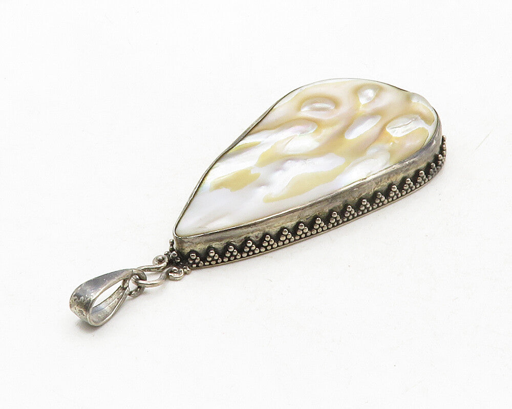 925 Sterling Silver  Vintage Mother Of Pearl Tear Drop Pendant  PT9880
